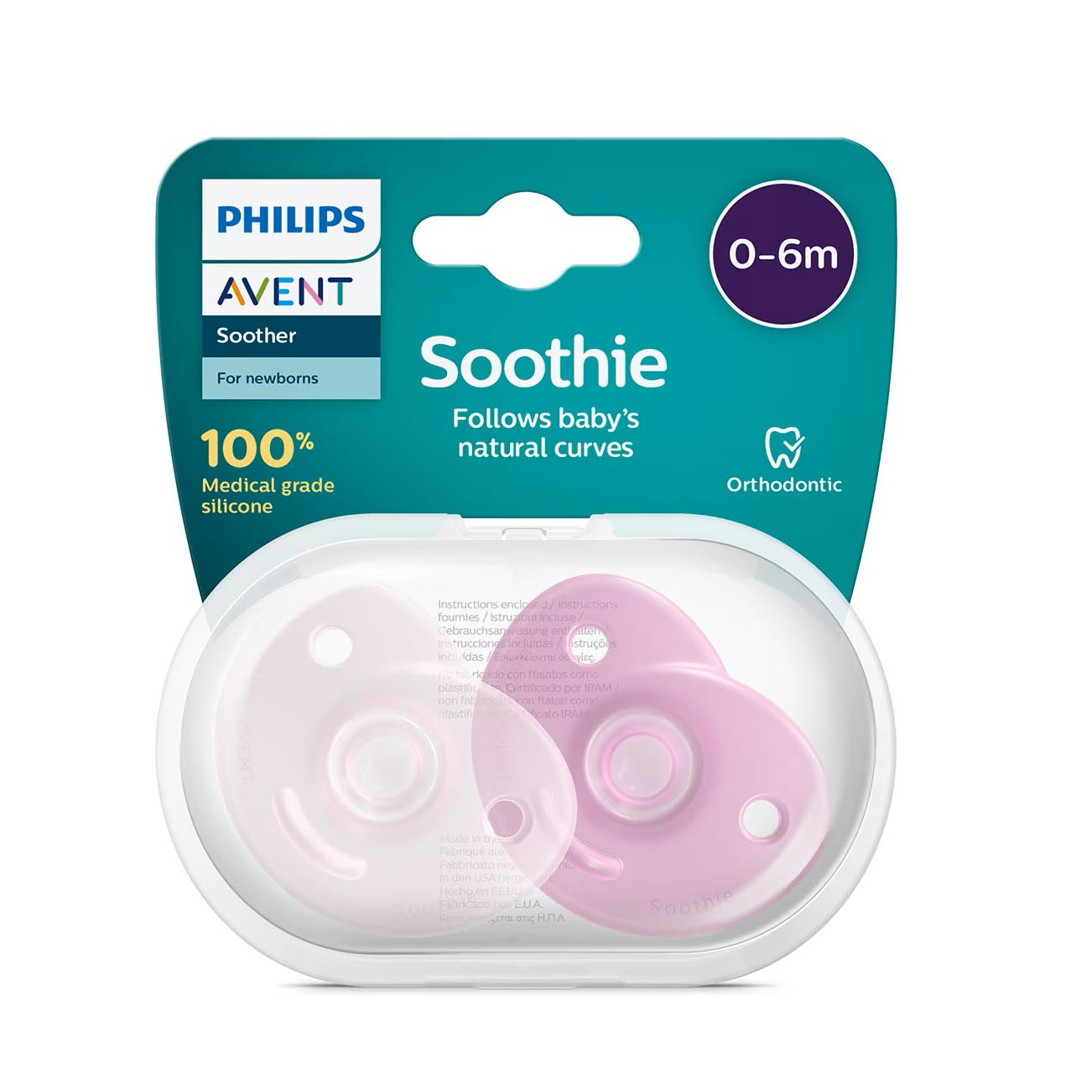 Philips Avent - 2 Chupetas - Soothie 0-6 - Menina