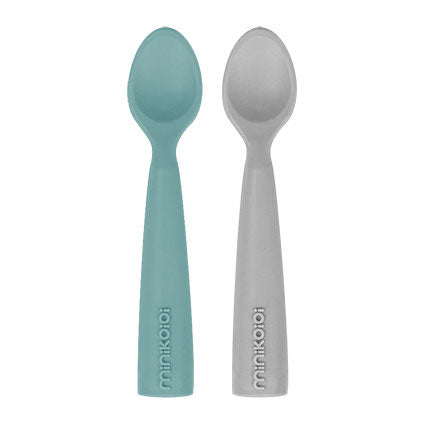 Minikoioi Colheres em Silicone - Aqua Green/Powder Grey