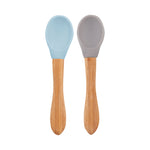 Minikoioi Colheres em Silicone e Bambu - Mineral Blue/Powder Grey