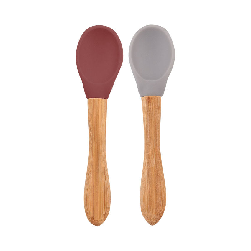 Minikoioi Colheres em Silicone e Bambu - Velvet Rose/Powder Grey