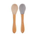 Minikoioi Colheres em Silicone e Bambu - Bubble Beige/Powder Grey