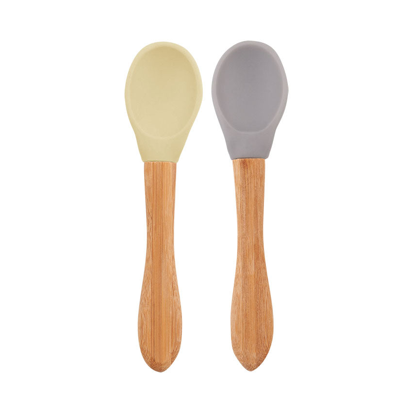 Minikoioi Colheres em Silicone e Bambu - Mellow Yellow/Powder Grey