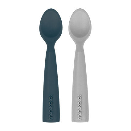Minikoioi Colheres em Silicone - Deep Blue/Powder Grey