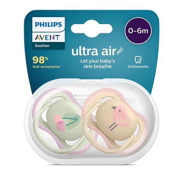 Philips Avent - 2 Chupetas - Ultra Air Trendy 0-6 M - Menina