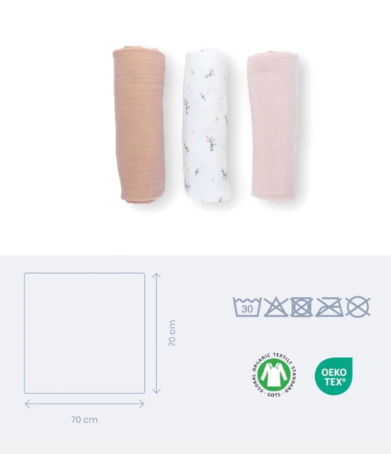 Doomoo Pack 3 Musselinas 70X70 Lovely - Flower Pink