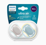 Philips Avent - 2 Chupetas - Ultra Air 18M+ - Lisas Cinza/Azul
