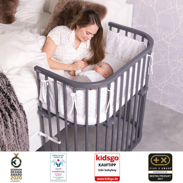 Babybay Cama Co-Sleep Boxspring - lacado cinza pizarra