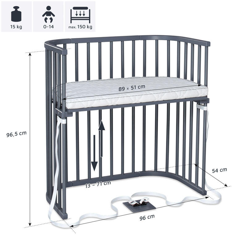 Babybay Cama Co-Sleep Boxspring - lacado cinza pizarra