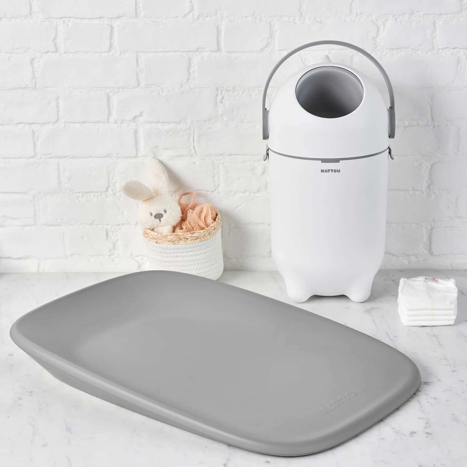Nattou Dropy Balde Fraldas - Branco e Cinza