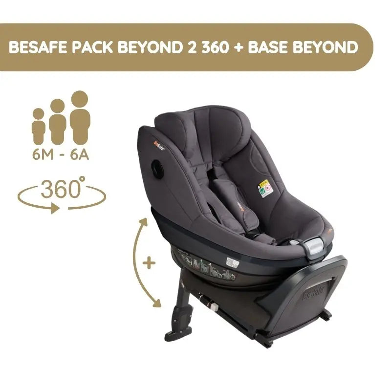 BeSafe Pack Cadeira Auto Beyond 2 360 com Base Isofix - Dark Grey Mélange