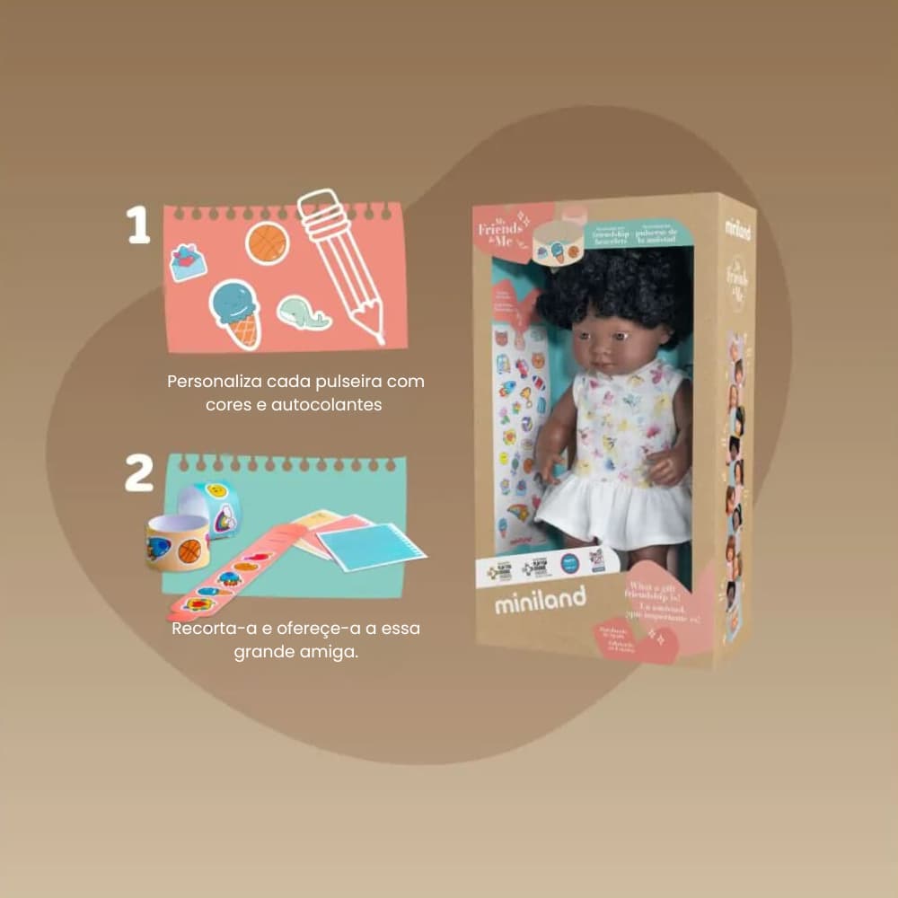 Boneca Africana 38 cm My Friends & Me da Miniland - Dos 10 meses aos 6 anos