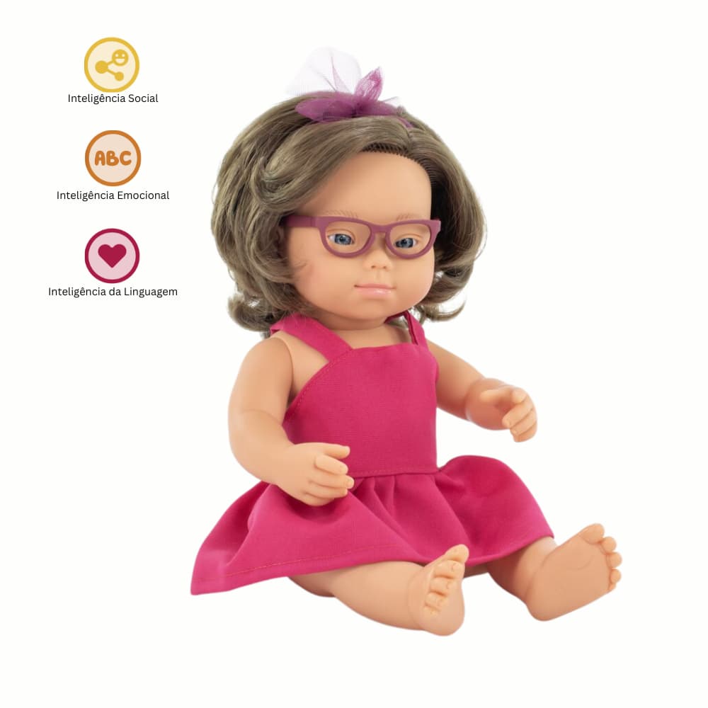 Boneca Caucasiana com Síndrome de Down e Óculos 38 cm My Friends & Me da Miniland - A partir dos 3 anos