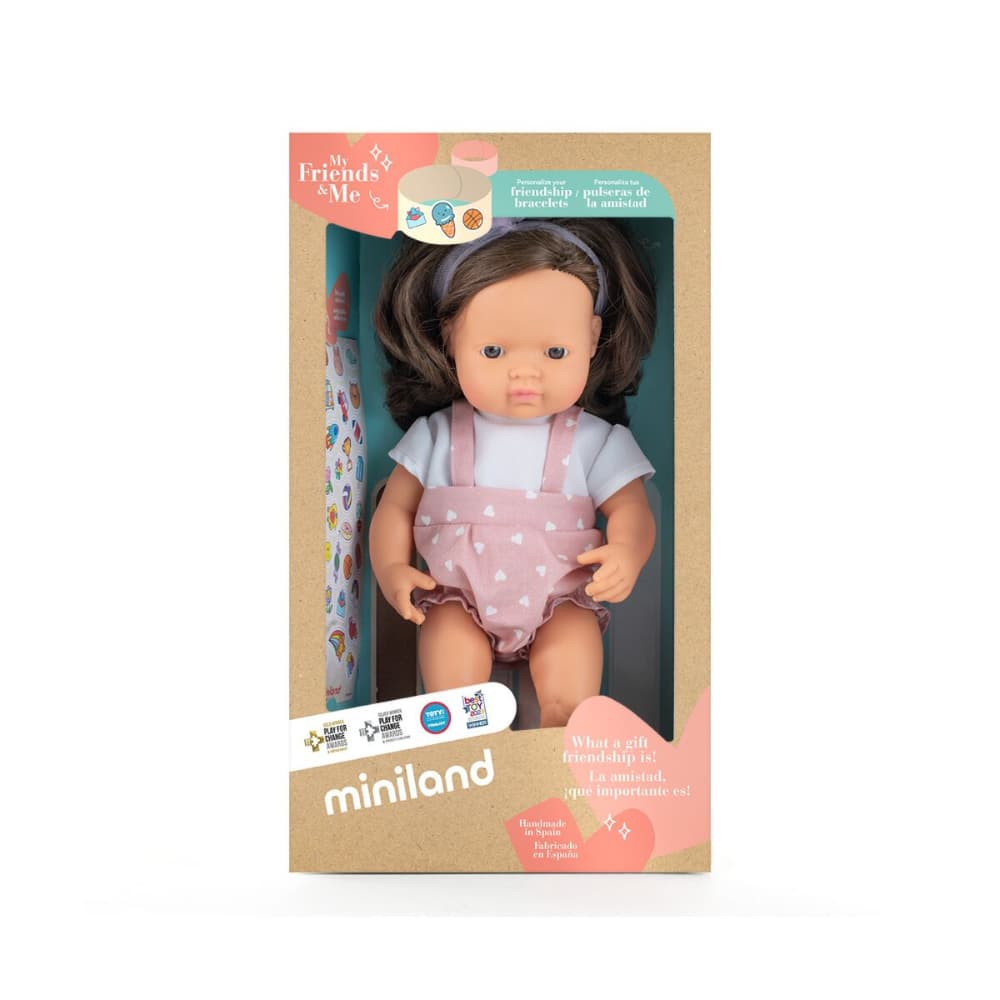 Boneca de Cabelo Castanho Caucasiano 38 cm My Friends & Me da Miniland - Dos 10 meses aos 6 anos