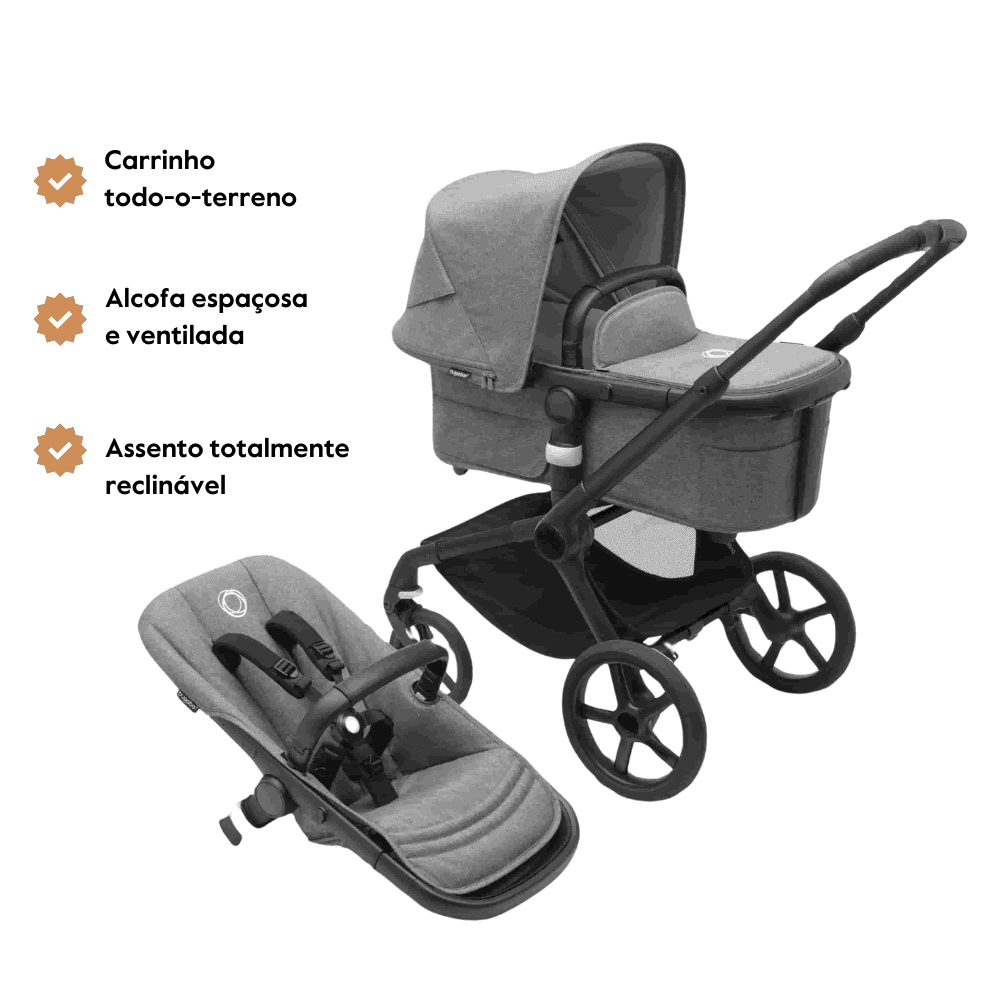 Carrinho de Bebé Fox 5 Completo da Bugaboo  - Black/Grey Melange