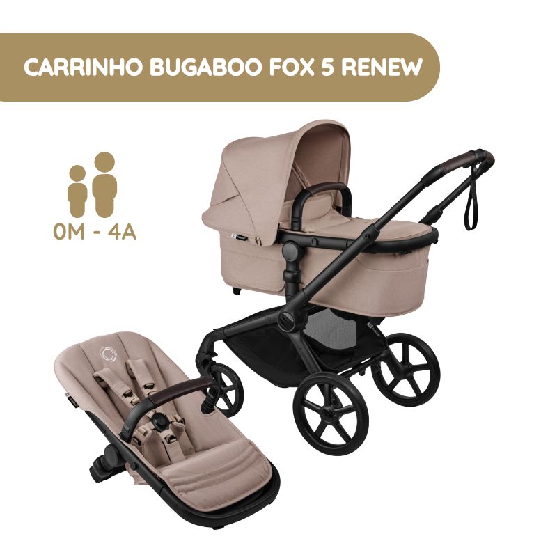 Carrinho de Bebé Bugaboo Fox 5 Renew - Negro/Desert Taupe Melange