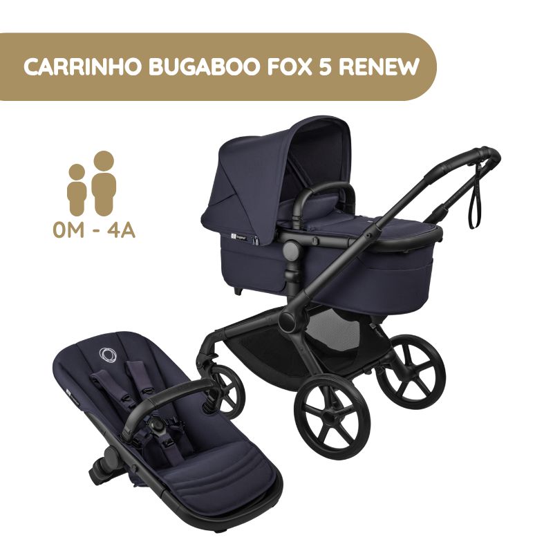 Carrinho de Bebé Bugaboo Fox 5 Renew - Negro/Azul Indigo