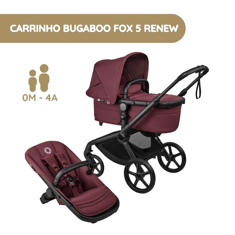Carrinho de Bebé Bugaboo Fox 5 Renew - Negro/Vermelho Cereja