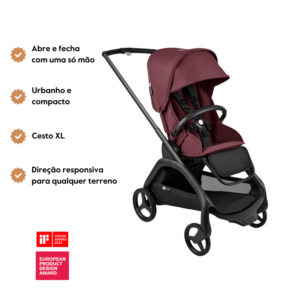Carrinho de Bebé Dragonfly Completo da Bugaboo - Black/Dark Cherry