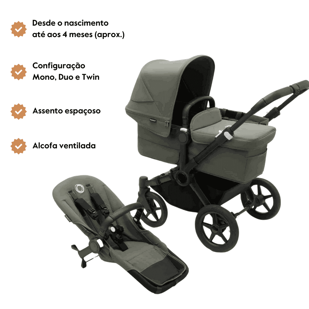 Carrinho de Bebé Donkey 5 Mono Completo da Bugaboo - Cresce com a família - Black/Forest Green