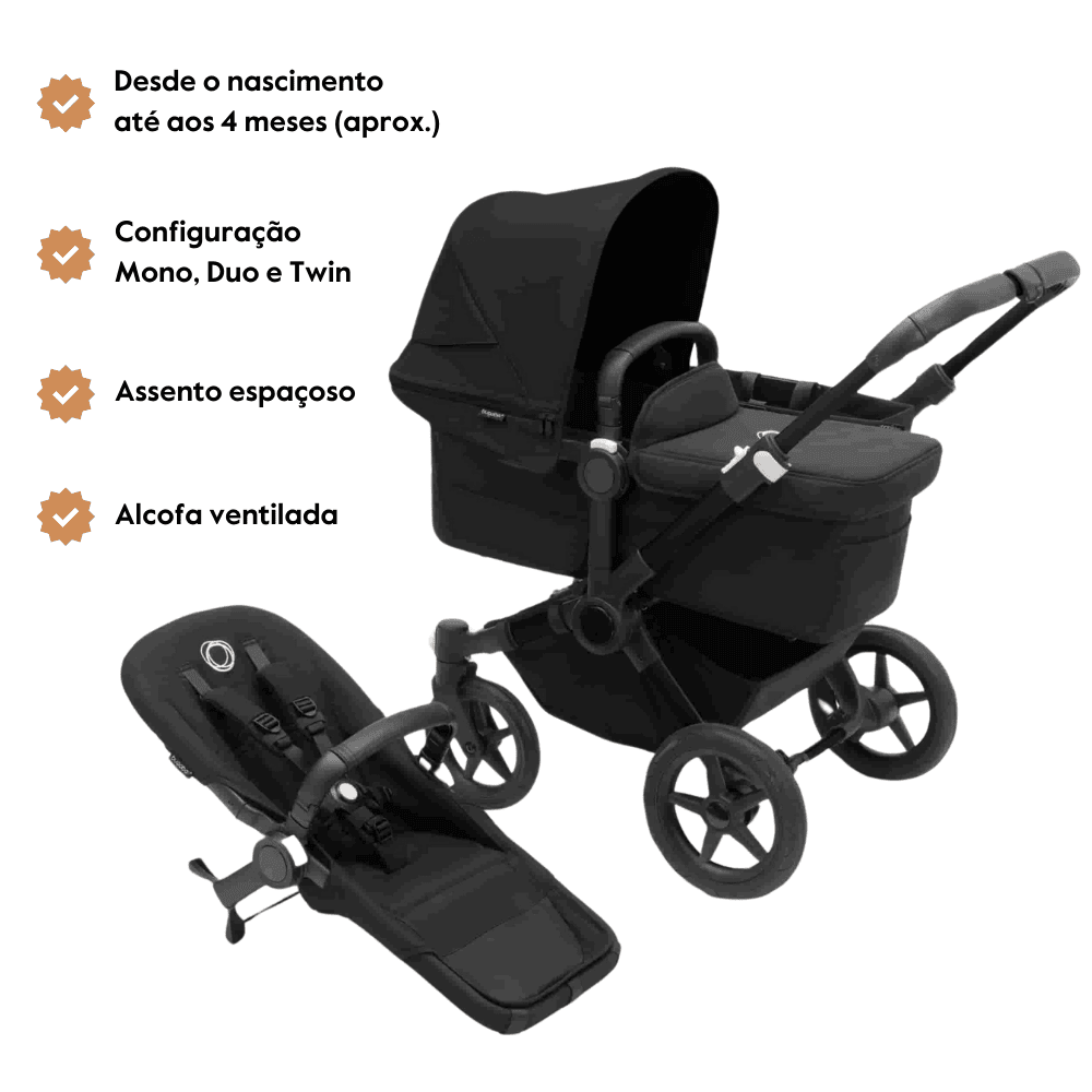 Carrinho de Bebé Donkey 5 Mono Completo da Bugaboo - Cresce com a família - Black/Midnight Black