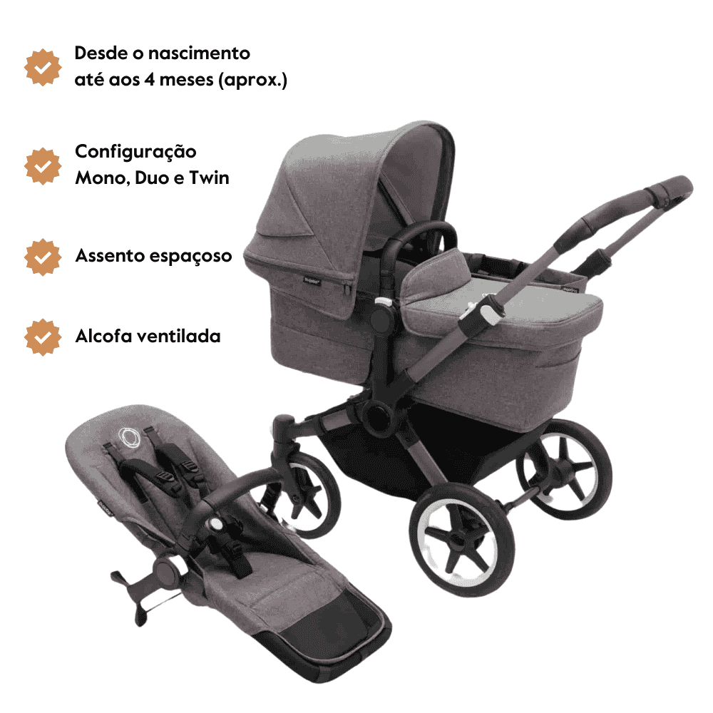 Carrinho de Bebé Donkey 5 Mono Completo da Bugaboo - Cresce com a família - Graphite/Gris Melange