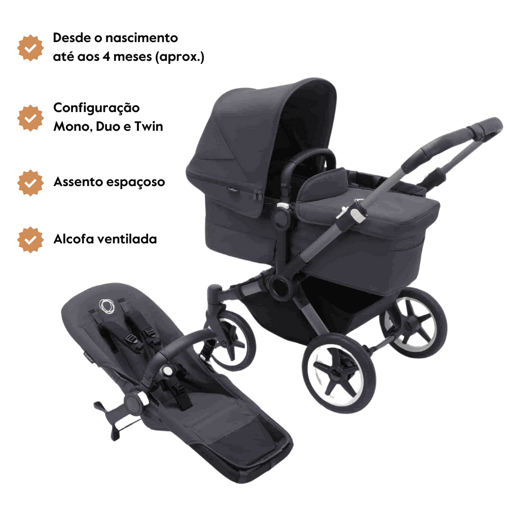 Carrinho de Bebé Donkey 5 Mono Completo da Bugaboo - Cresce com a família - Graphite/Stormy Blue