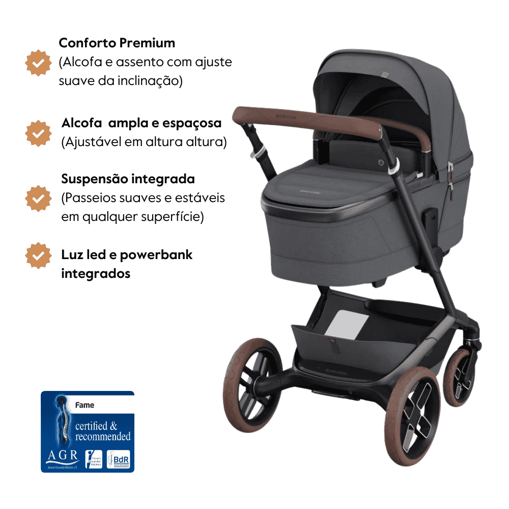 Carrinho de Bebé Fame + Alcofa da Maxi-Cosi - Conforto premium dos 0 meses aos 4 anos - Twillic Graphite