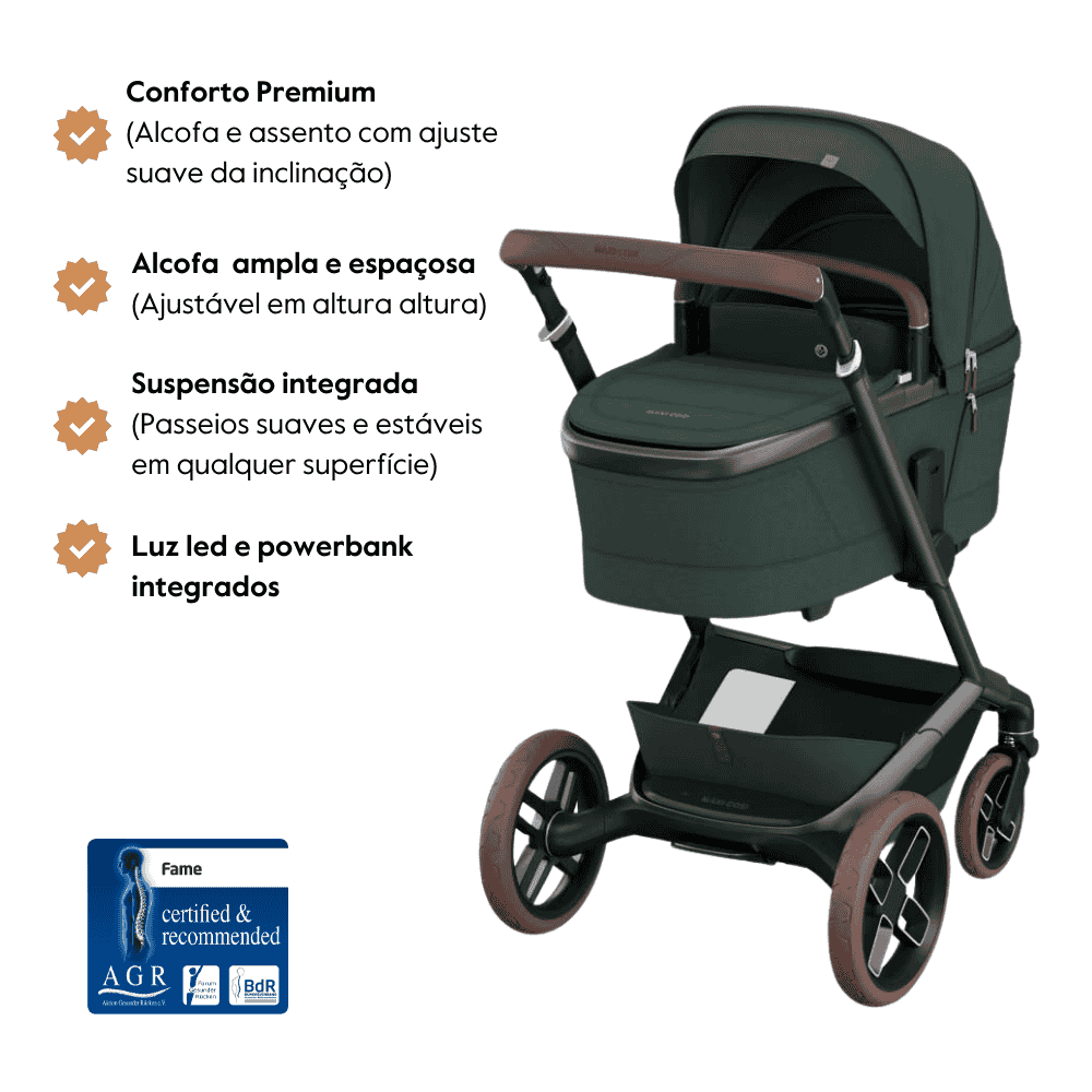 Carrinho de Bebé Fame + Alcofa da Maxi-Cosi - Conforto premium dos 0 meses aos 4 anos - Twillic Green