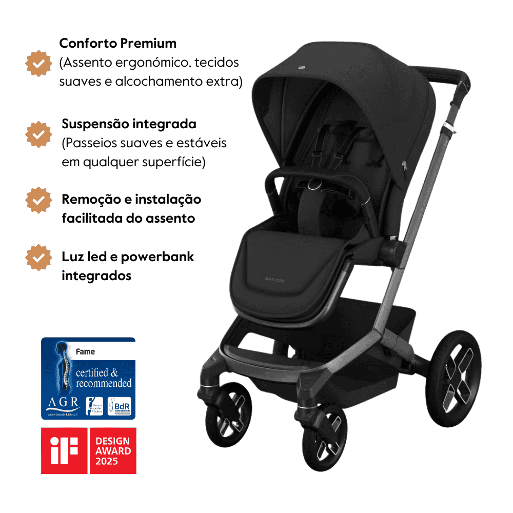 Carrinho de Bebé Fame da Maxi-Cosi - Conforto premium dos 0 meses aos 4 anos - Twillic Black