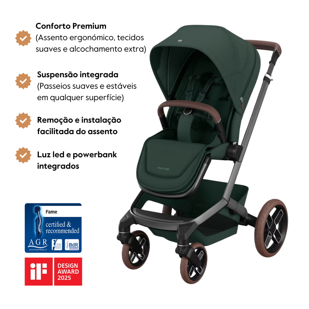 Carrinho de Bebé Fame da Maxi-Cosi - Conforto premium dos 0 meses aos 4 anos - Twillic Green
