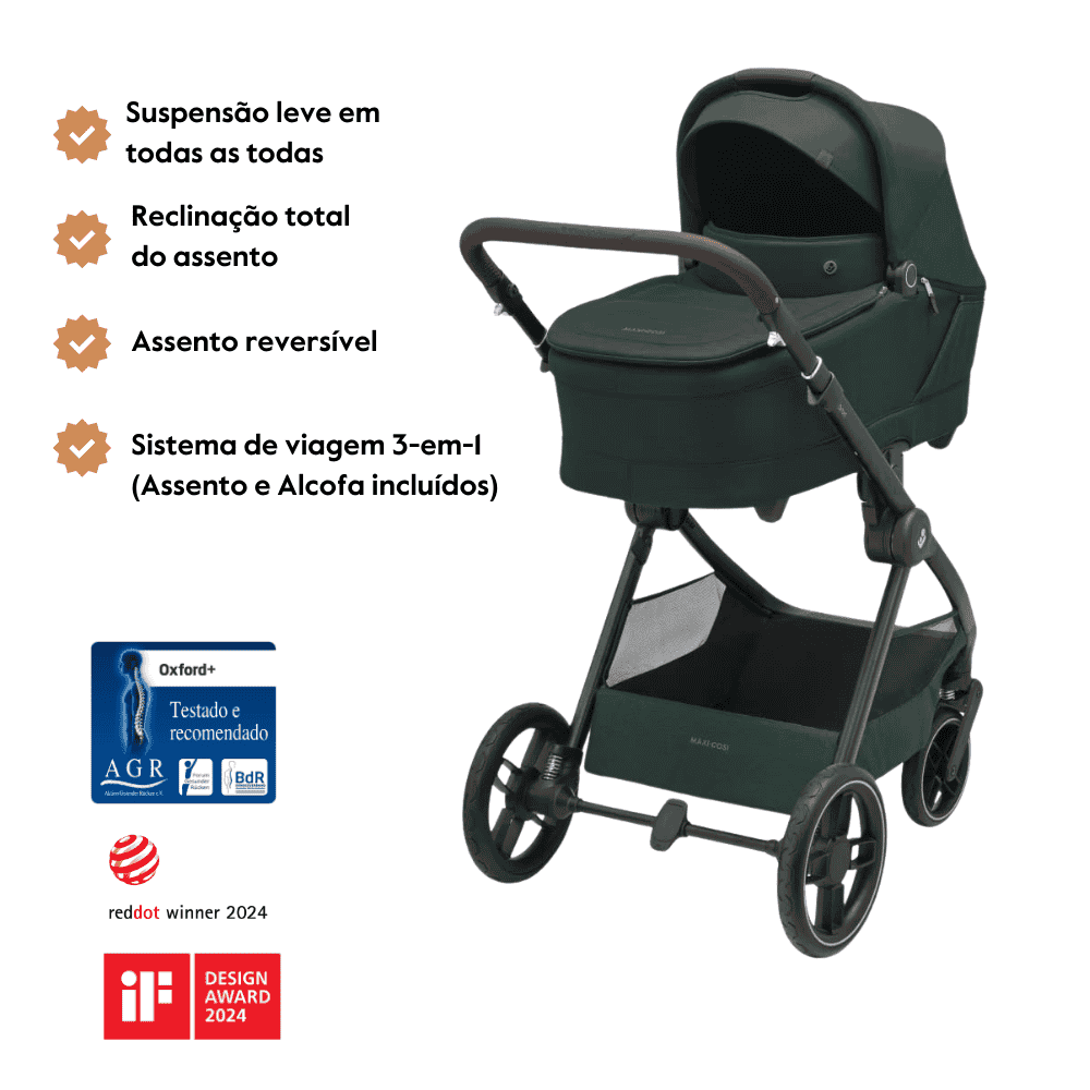 Carrinho de Bebé Oxford Plus da Maxi-Cosi - Sistema de viagem 3-em-1 - Twillic Green