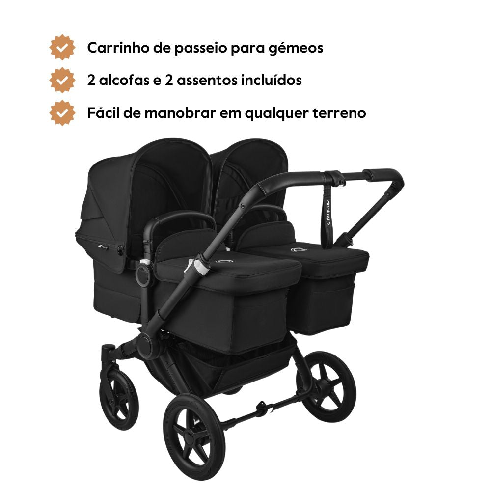 Carrinho de Bebé para Gémeos Bugaboo Donkey 5 Twin - Black/Midnight Black
