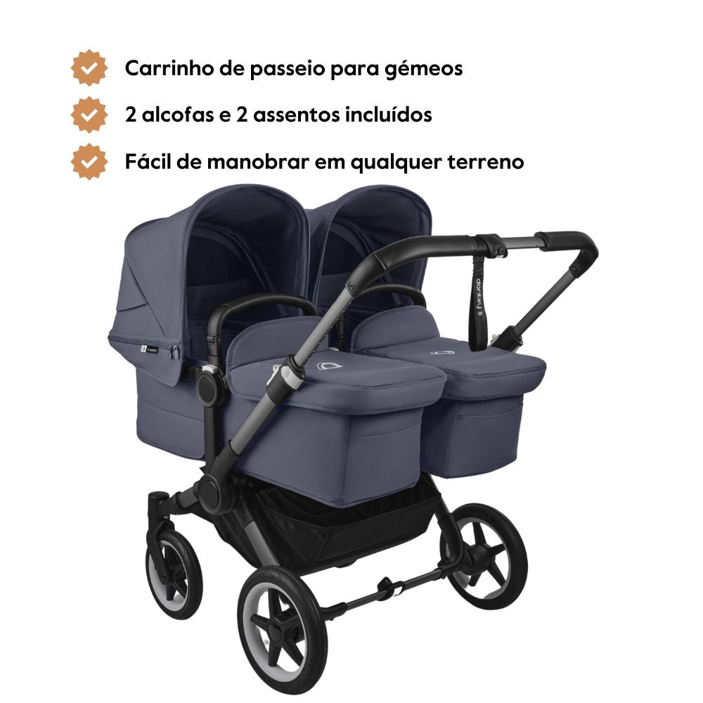 Carrinho de Bebé para Gémeos Bugaboo Donkey 5 Twin - Graphite/Stormy Blue