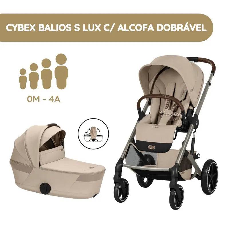 Cybex Balios S Lux Carrinho de Bebé com Alcofa Dobrável - Almond Beige