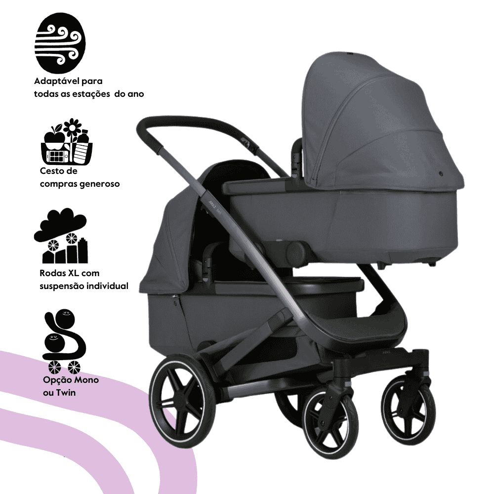 Joolz Geo3 Carrinho de Bebé (Twin) - Para gémeos ou dois bebés dos 0 aos 4 anos - Stone grey