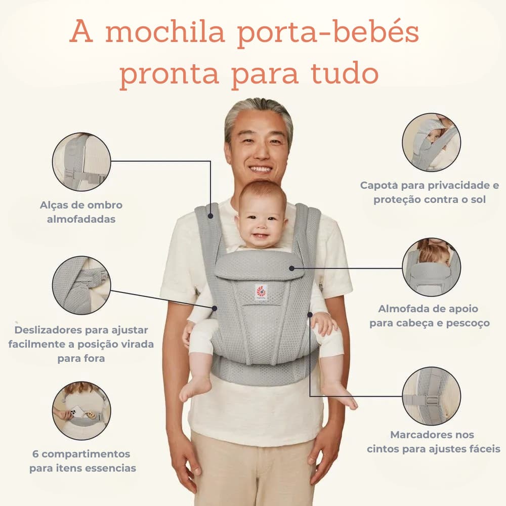 Mochila Porta-bebés Omni Deluxe Algodão da Ergobaby - Pearl Grey