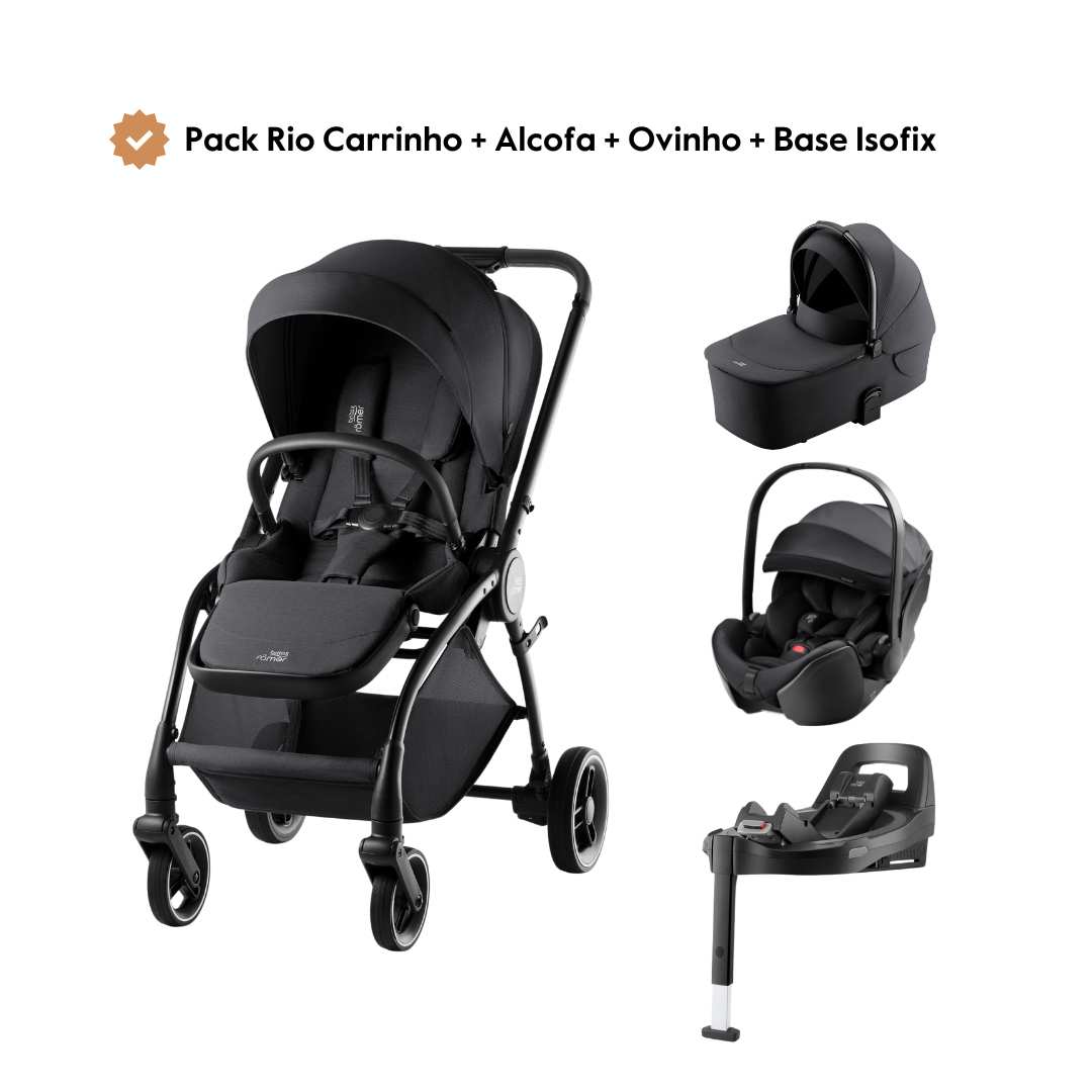 Pack Rio Carrinho de Bebé + Alcofa + Ovinho Baby-Safe Pro + Base Isofix Vario 5Z da Britax Römer - Style Carbon Black