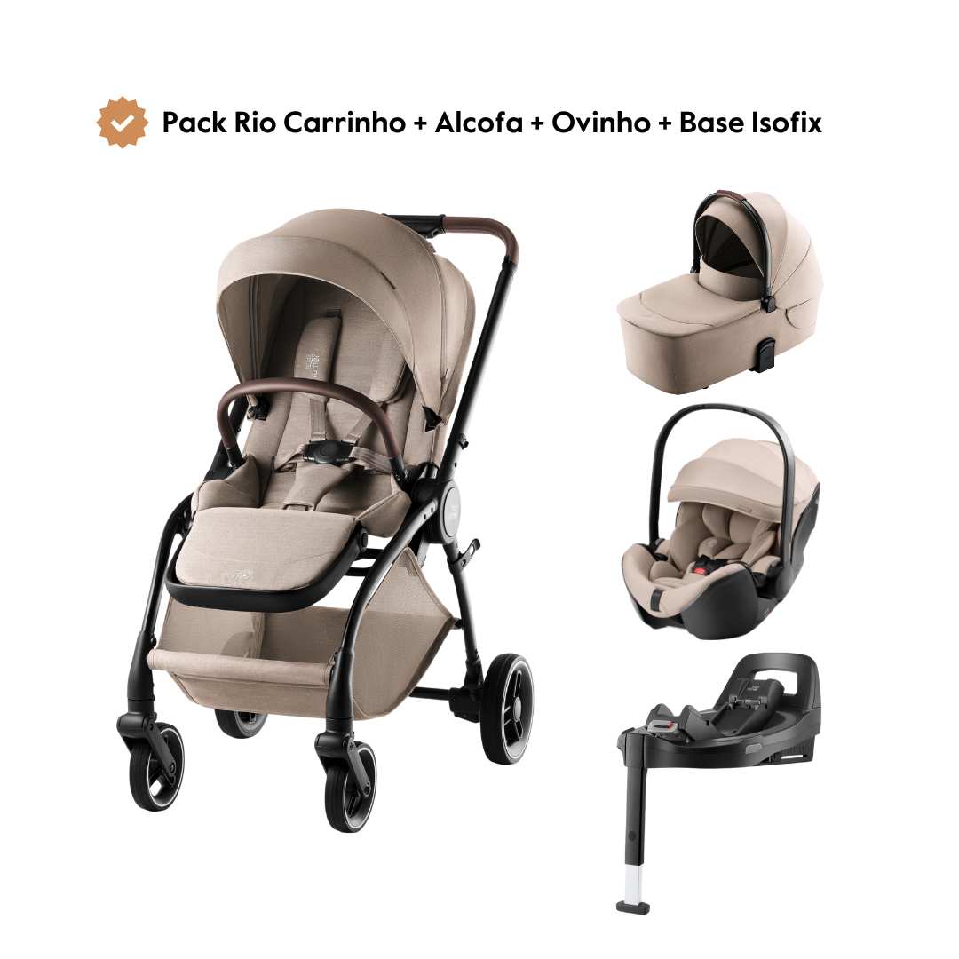 Pack Rio Carrinho de Bebé + Alcofa + Ovinho Baby-Safe Pro + Base Isofix Vario 5Z da Britax Römer - Style Teak