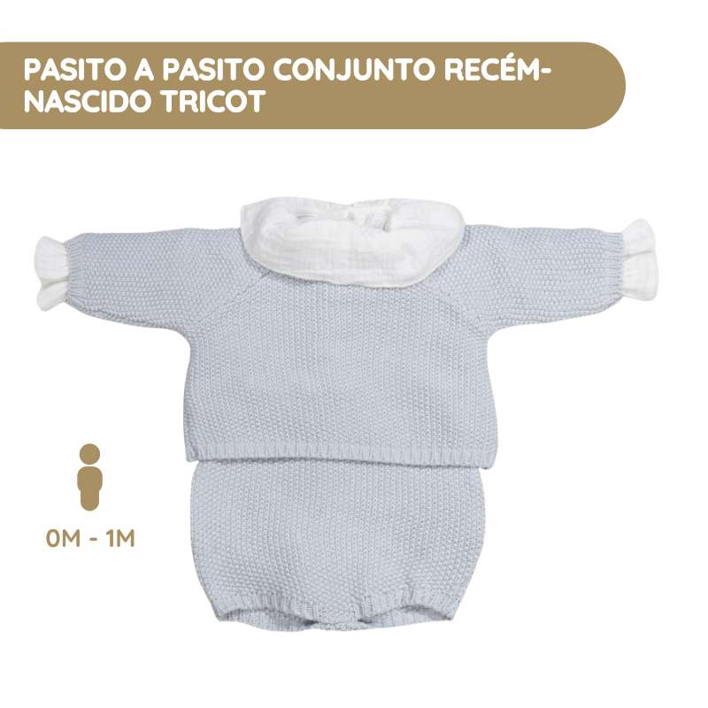 Pasito a Pasito Conjunto Recém-nascido Tricot 0-1M/56 cm - Azul