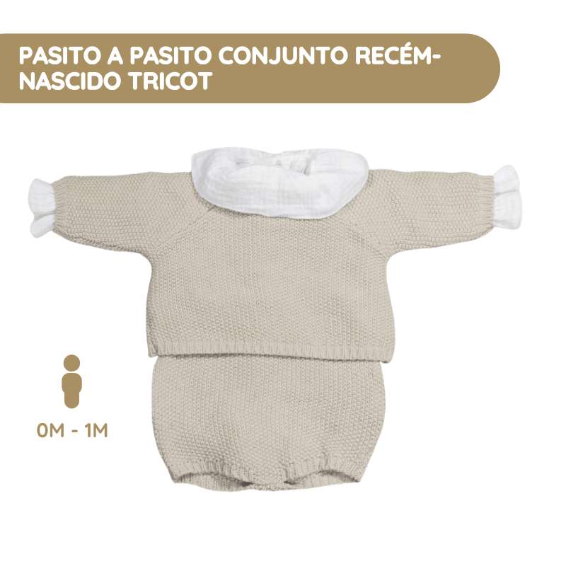 Pasito a Pasito Conjunto Recém-nascido Tricot 0-1M/56 cm - Beige