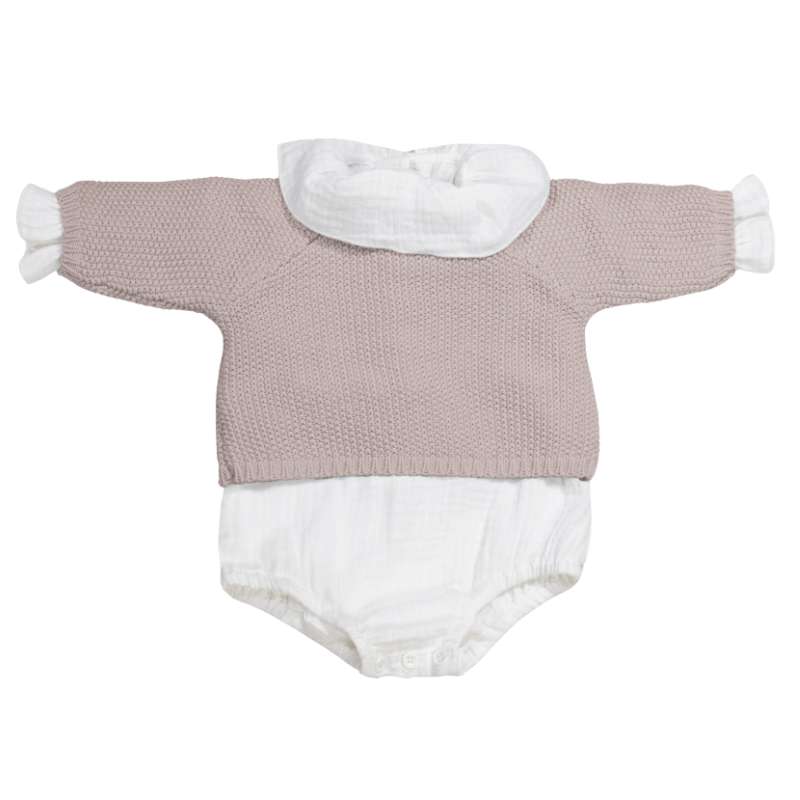 Pasito a Pasito Conjunto Recém-nascido Tricot 0-1M/56 cm - Rosa
