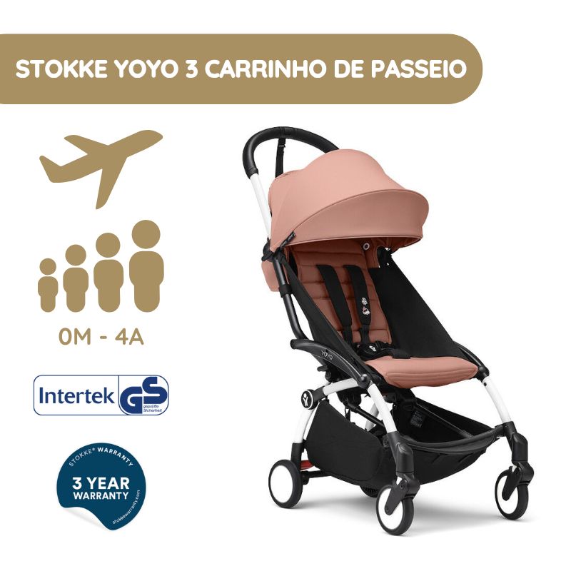 Stokke YOYO 3 Carrinho de Bebé - White + Color Pack - Ginger