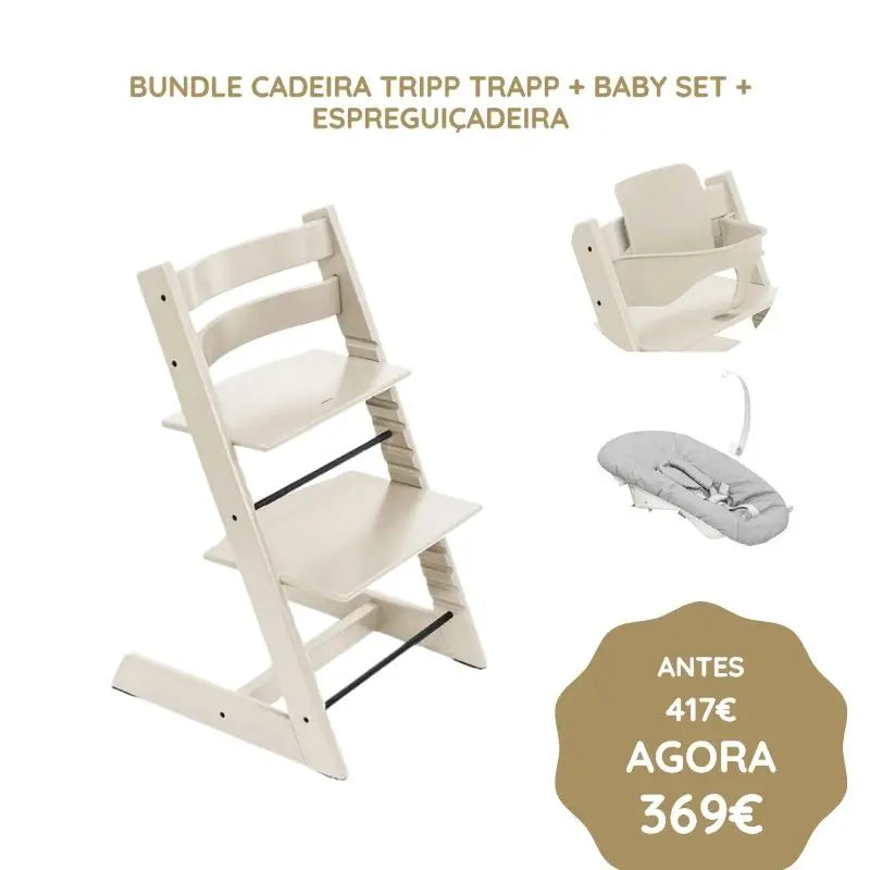 Stokke Bundle Cadeira Tripp Trapp + Baby Set + Espreguiçadeira - Vanilla White