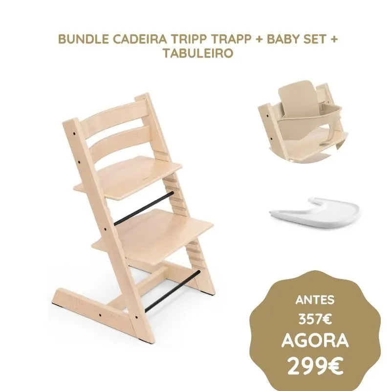 Stokke Bundle Cadeira Tripp Trapp + Baby Set + Tabuleiro - Natural