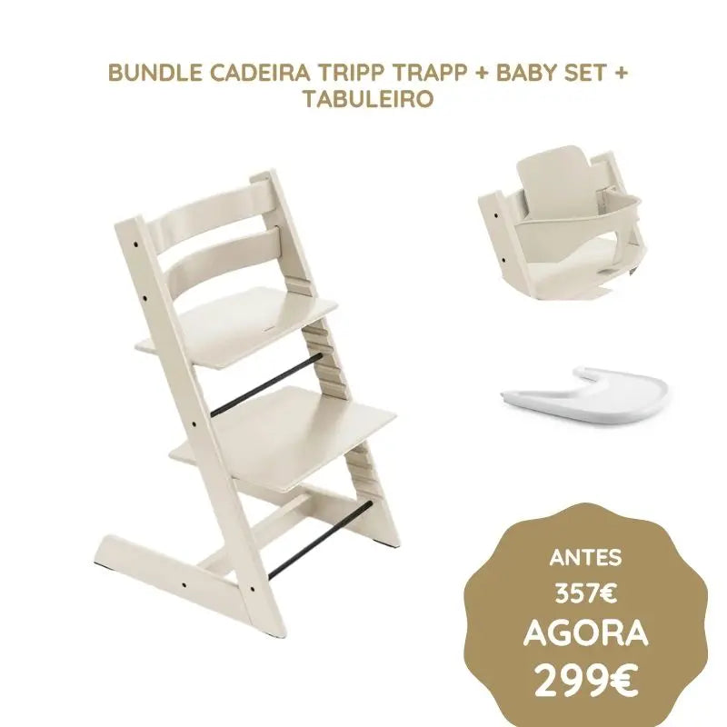 Stokke Bundle Cadeira Tripp Trapp + Baby Set + Tabuleiro - Vanilla White
