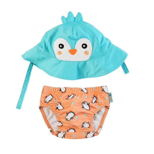 ZooCchini - Conjunto de Banho Chapéu e Cueca 6-12 meses - Pinguim