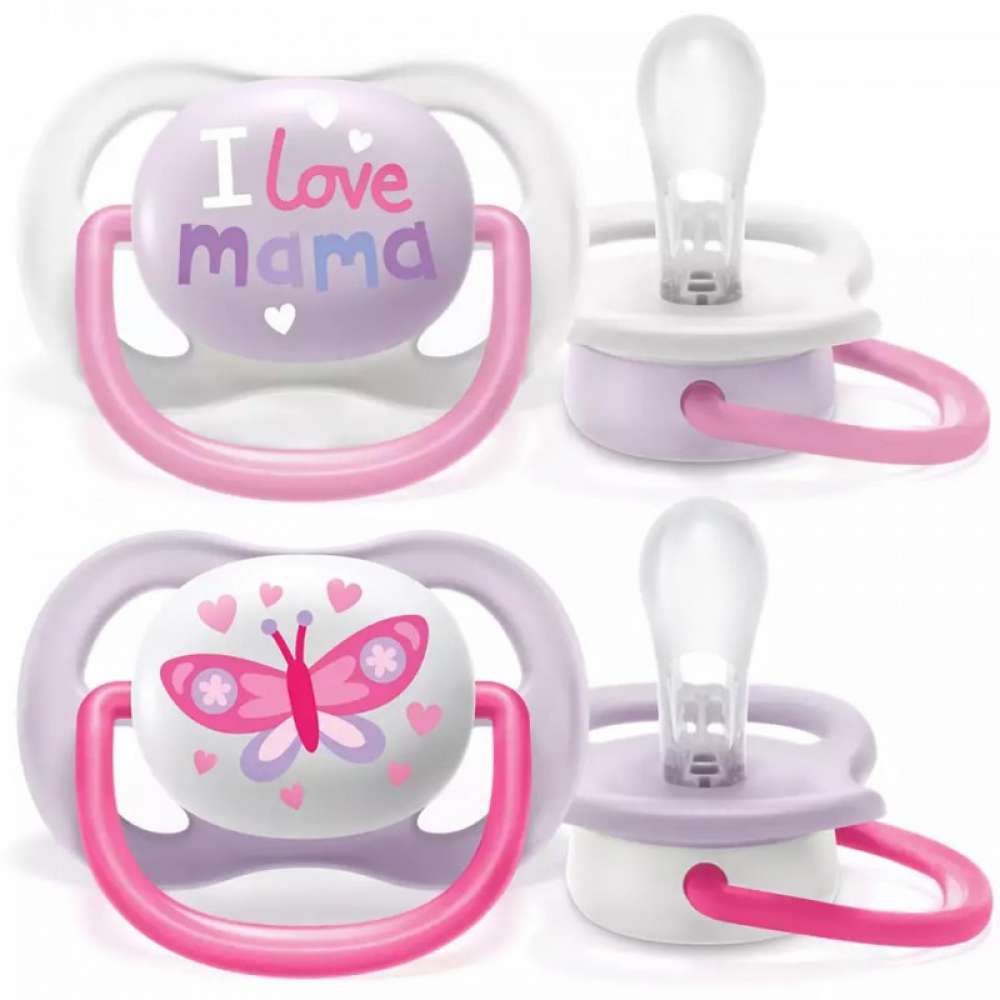 Philips Avent - 2 Chupetas - Ultra Air - Happy - 0-6 M - Menina