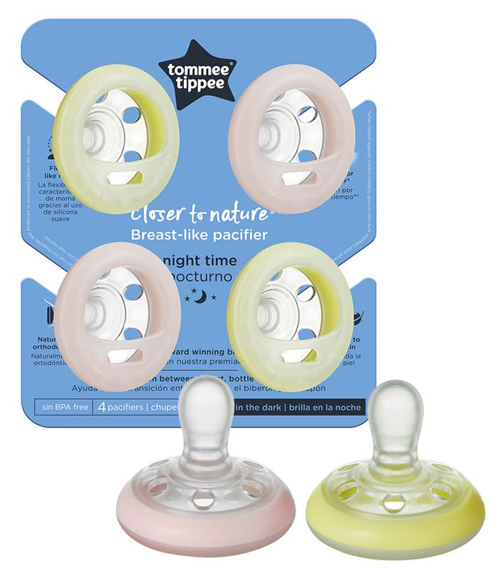 Tommee Tippee 4 Chupetas Forma de Peito 6-18 - Night Time Menina