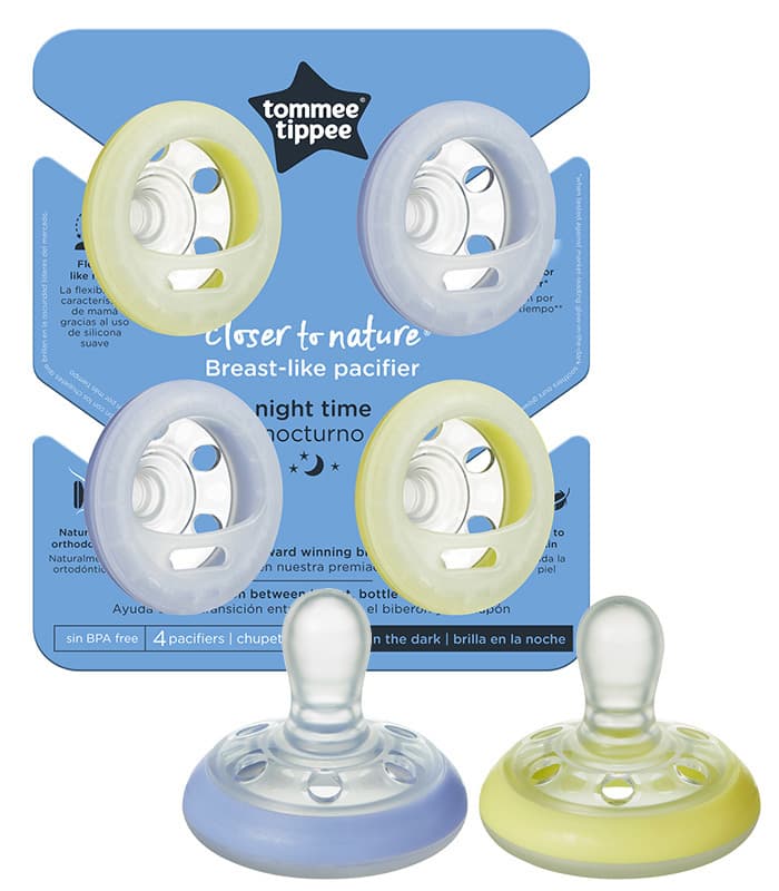 Tommee Tippee 4 Chupetas Forma de Peito 0-6 - Night Time Menino