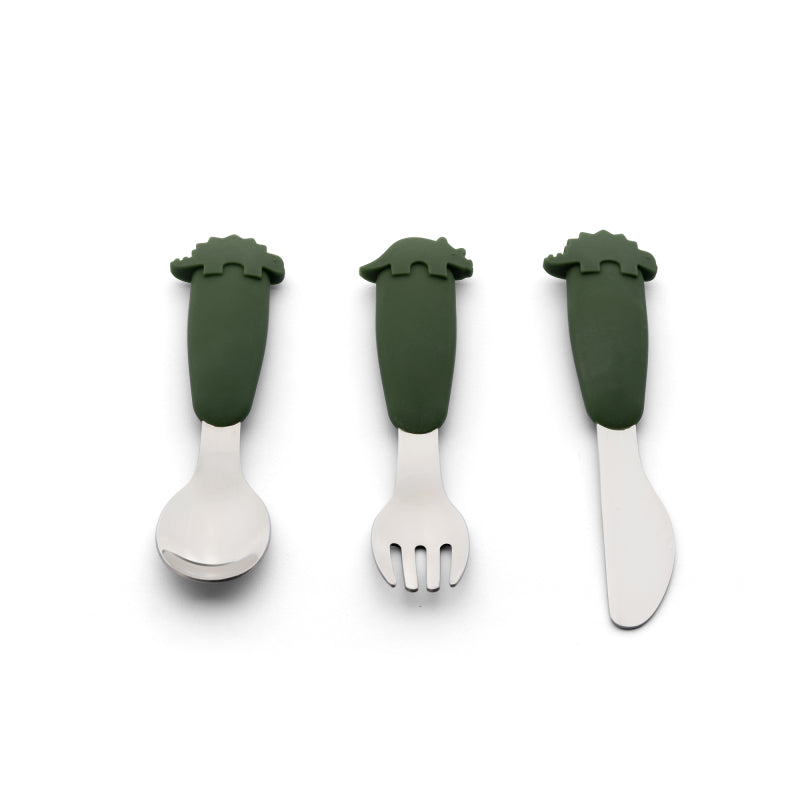 Citron Talheres de Aço e Silicone - Dino Verde